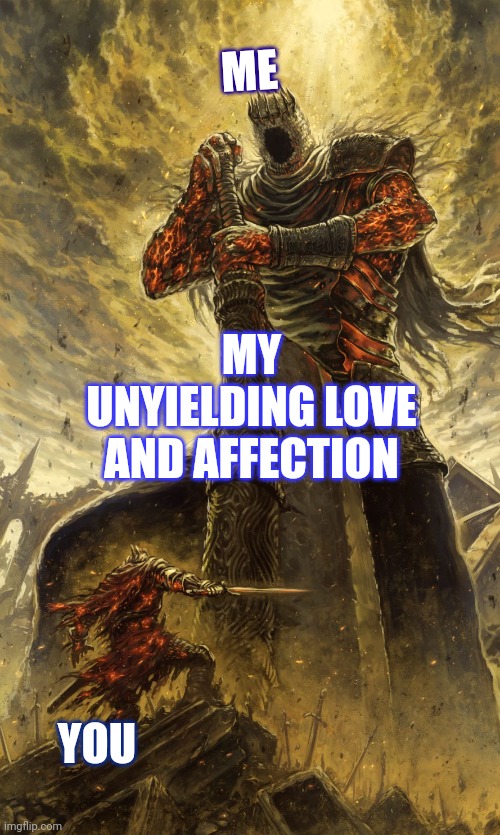 Nice dark souls | ME; MY UNYIELDING LOVE AND AFFECTION; YOU | image tagged in dark souls | made w/ Imgflip meme maker