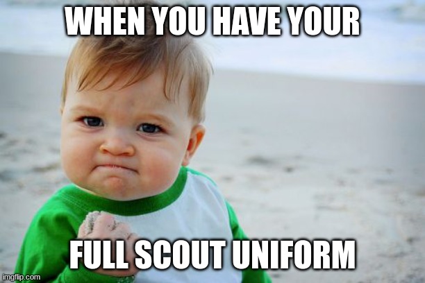 Success Kid Original | WHEN YOU HAVE YOUR; FULL SCOUT UNIFORM | image tagged in memes,success kid original | made w/ Imgflip meme maker