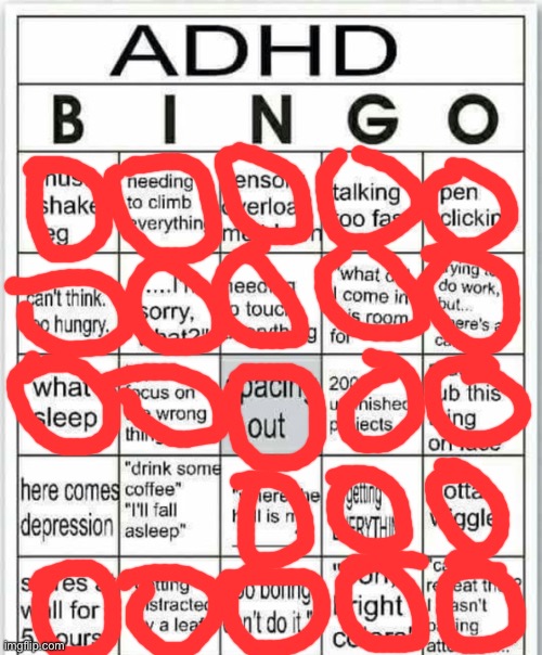 adhd bingo | image tagged in adhd bingo | made w/ Imgflip meme maker