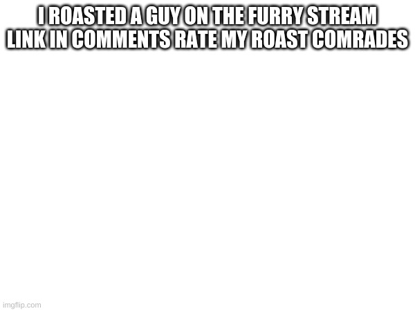 Do it, now. | I ROASTED A GUY ON THE FURRY STREAM LINK IN COMMENTS RATE MY ROAST COMRADES | image tagged in aftf,roast | made w/ Imgflip meme maker