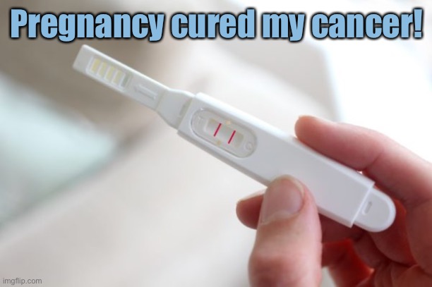 Pregnancy test | Pregnancy cured my cancer! | image tagged in pregnancy test | made w/ Imgflip meme maker
