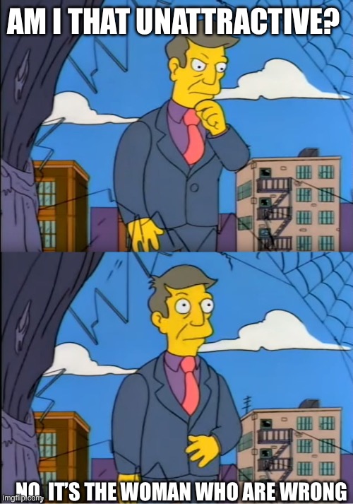 Skinner Out Of Touch | AM I THAT UNATTRACTIVE? NO, IT’S THE WOMAN WHO ARE WRONG | image tagged in skinner out of touch | made w/ Imgflip meme maker