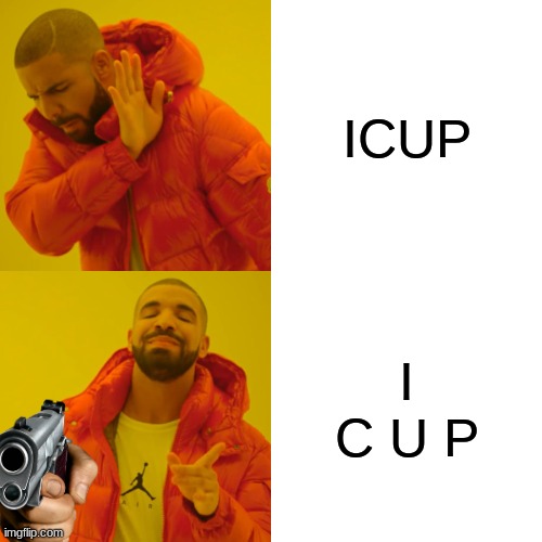 what the fu- | ICUP; I C U P | image tagged in memes,drake hotline bling | made w/ Imgflip meme maker