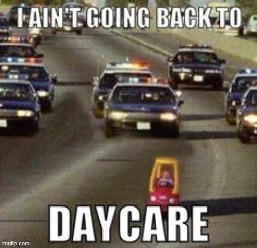 I Ain't Goin' Back To Daycare | image tagged in too funny | made w/ Imgflip meme maker