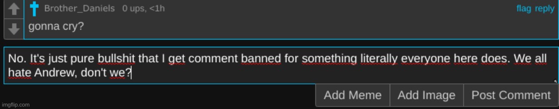Or we at least just hate his mod abuse and posting against tos. | made w/ Imgflip meme maker