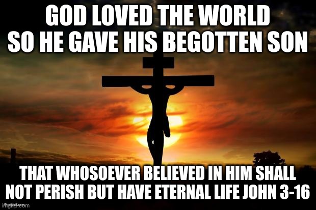 BELIEVE | GOD LOVED THE WORLD SO HE GAVE HIS BEGOTTEN SON; THAT WHOSOEVER BELIEVED IN HIM SHALL NOT PERISH BUT HAVE ETERNAL LIFE JOHN 3-16 | image tagged in true | made w/ Imgflip meme maker