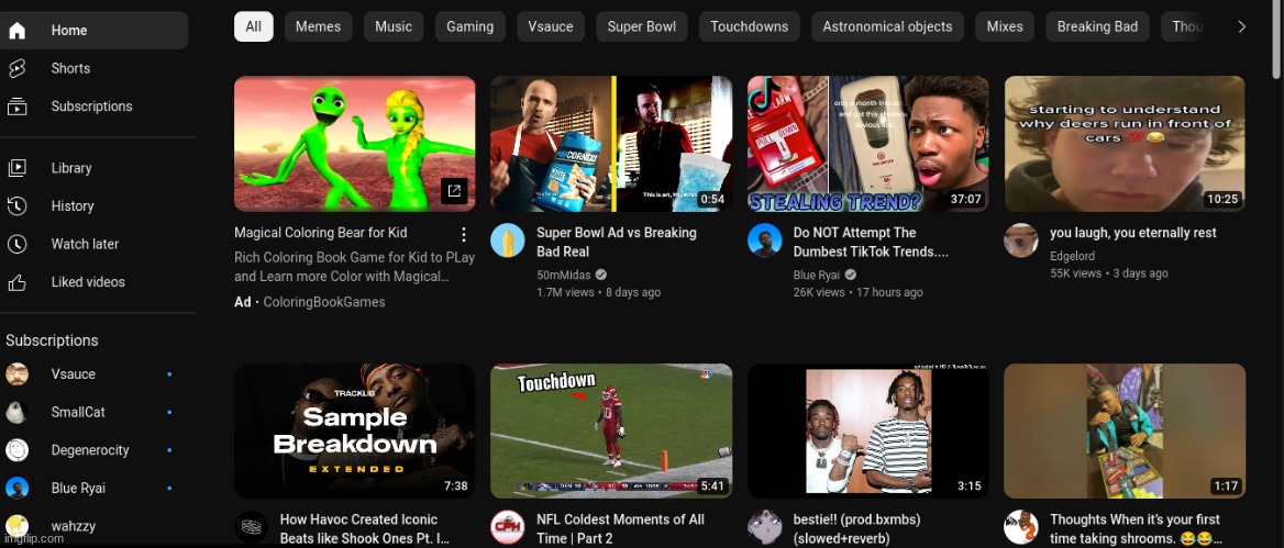 rate my youtube front page (ignore the ad) | made w/ Imgflip meme maker