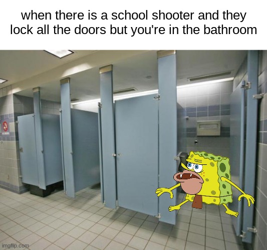 Bathroom stall | when there is a school shooter and they lock all the doors but you're in the bathroom | image tagged in bathroom stall,dark,dark humor | made w/ Imgflip meme maker