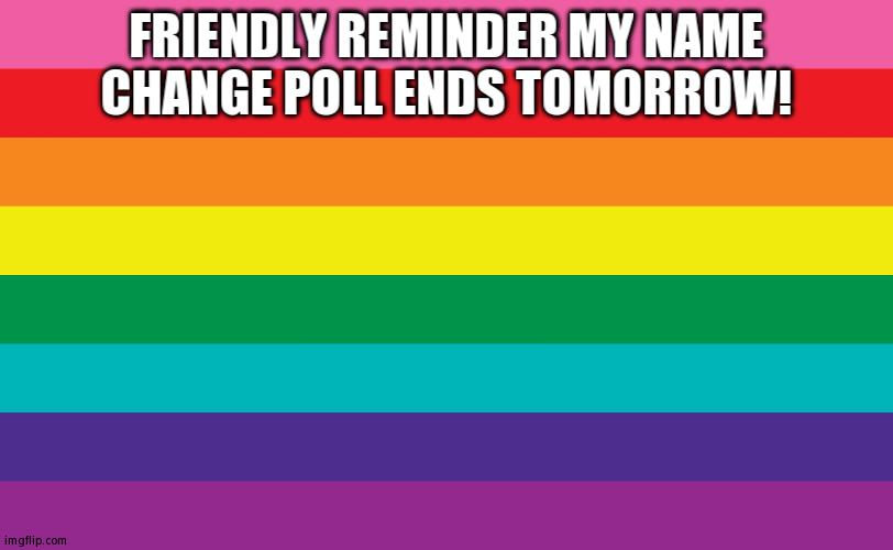 Ignore If You Voted Already | FRIENDLY REMINDER MY NAME CHANGE POLL ENDS TOMORROW! | image tagged in gay flag | made w/ Imgflip meme maker