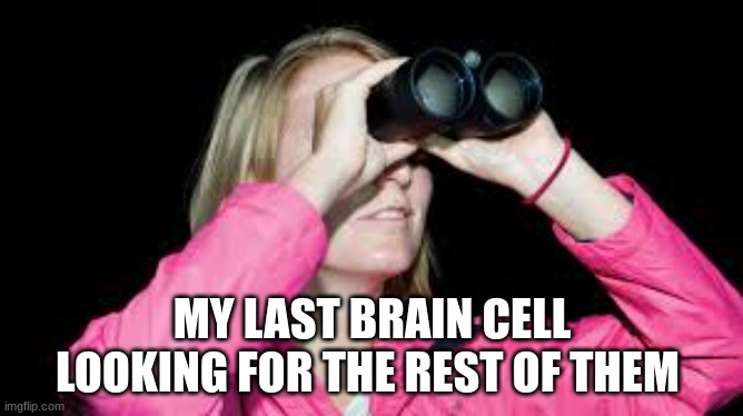 brain cells | MY LAST BRAIN CELL LOOKING FOR THE REST OF THEM | image tagged in binoculars | made w/ Imgflip meme maker