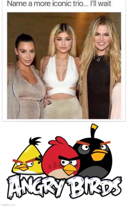 image tagged in name a more iconic trio,angry birds | made w/ Imgflip meme maker