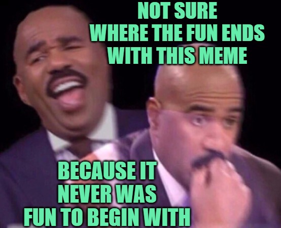 Steve Harvey Laughing Serious | NOT SURE WHERE THE FUN ENDS WITH THIS MEME BECAUSE IT NEVER WAS FUN TO BEGIN WITH | image tagged in steve harvey laughing serious | made w/ Imgflip meme maker