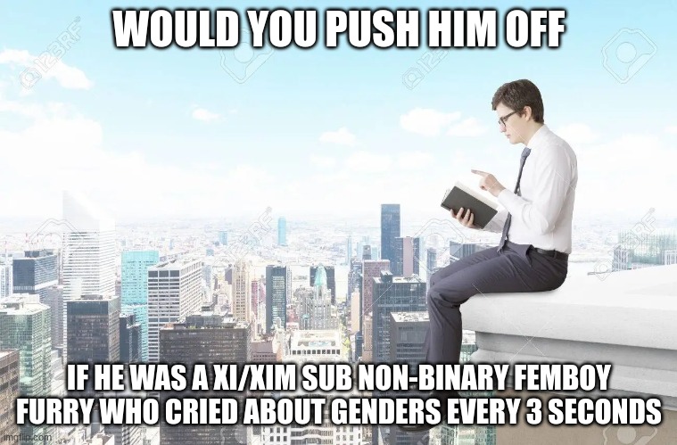 WOULD YOU PUSH HIM OFF; IF HE WAS A XI/XIM SUB NON-BINARY FEMBOY FURRY WHO CRIED ABOUT GENDERS EVERY 3 SECONDS | made w/ Imgflip meme maker