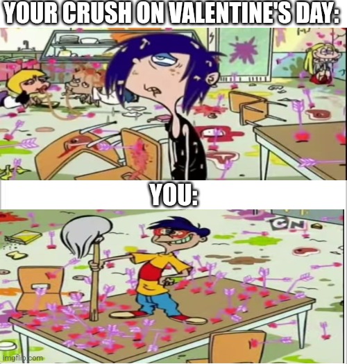 Valentine's Day Special | YOUR CRUSH ON VALENTINE'S DAY:; YOU: | image tagged in white background,valentine's day,valentines day,girls vs boys,crush,boys vs girls | made w/ Imgflip meme maker