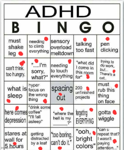 adhd bingo | image tagged in adhd bingo | made w/ Imgflip meme maker