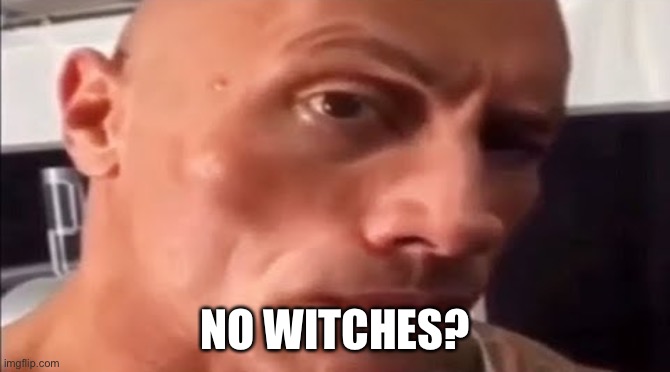 lol | NO WITCHES? | image tagged in the rock eyebrow | made w/ Imgflip meme maker