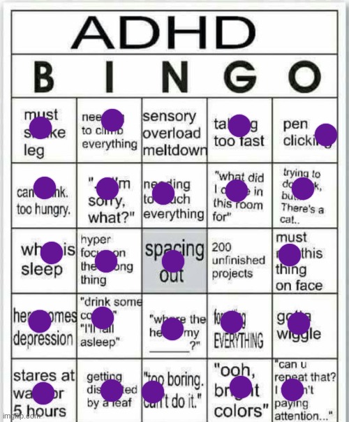 adhd bingo | image tagged in adhd bingo | made w/ Imgflip meme maker