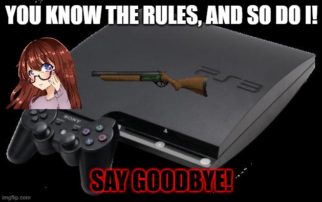 PS3 | YOU KNOW THE RULES, AND SO DO I! SAY GOODBYE! | image tagged in ps3 | made w/ Imgflip meme maker