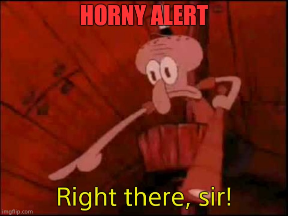 Squidward pointing | HORNY ALERT Right there, sir! | image tagged in squidward pointing | made w/ Imgflip meme maker