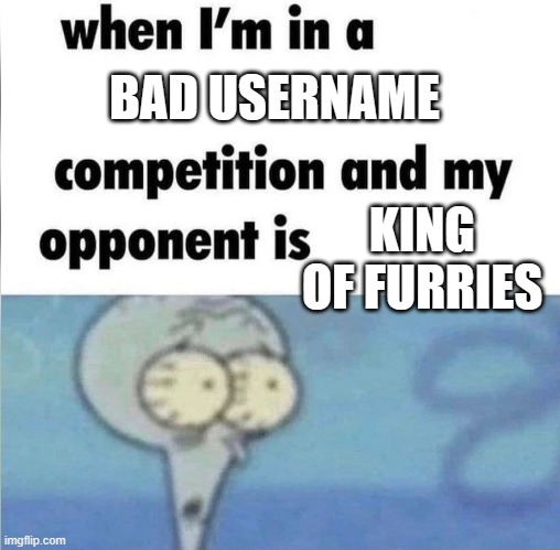 when im in a competition | BAD USERNAME KING OF FURRIES | image tagged in when im in a competition | made w/ Imgflip meme maker