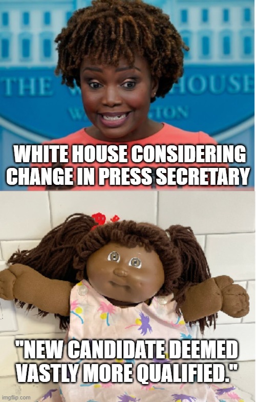 Press secretary | WHITE HOUSE CONSIDERING CHANGE IN PRESS SECRETARY; "NEW CANDIDATE DEEMED VASTLY MORE QUALIFIED." | made w/ Imgflip meme maker