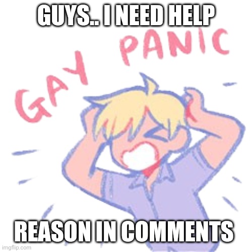 Um I think I'm questioning | GUYS.. I NEED HELP; REASON IN COMMENTS | image tagged in gay panic,advice,help,questioning | made w/ Imgflip meme maker