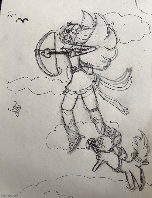 For the contest xMossThe Artistxx made!! (I made this drawing with one of my ocs and one of your ocs but with a Cupid cosplay) | image tagged in cat,cupid,drawing,contest | made w/ Imgflip meme maker