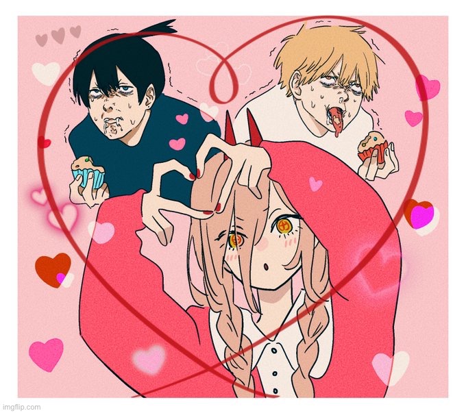 Valentines chainsaw man art cuz I forgot yesterday | made w/ Imgflip meme maker