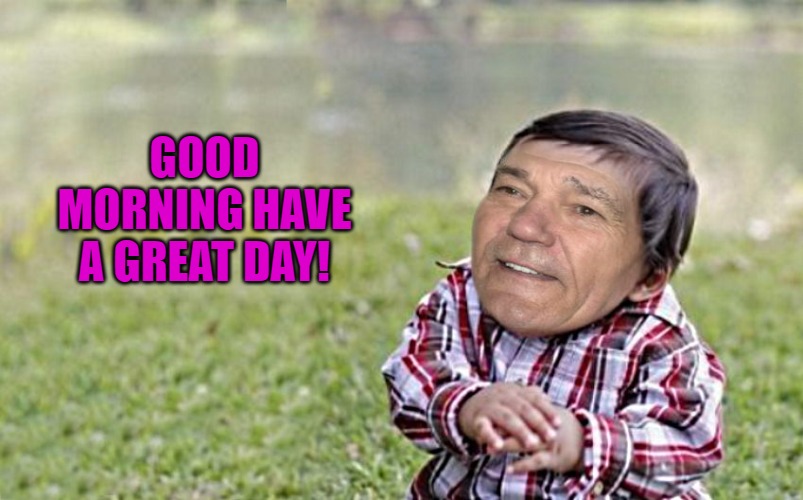 good morning! | GOOD MORNING HAVE A GREAT DAY! | image tagged in evil-kewlew-toddler | made w/ Imgflip meme maker