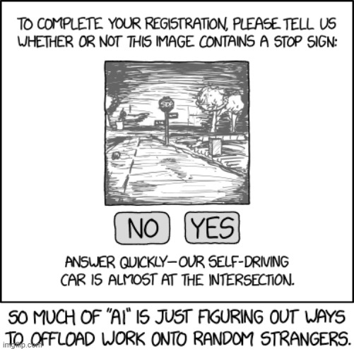 '"Crowdsourced steering" doesn't sound quite as appealing as "self driving."' | image tagged in xkcd,comics/cartoons,comic,funny,captcha,artificial intelligence | made w/ Imgflip meme maker