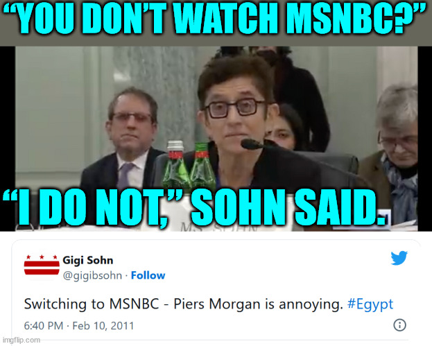 Biden Nominee caught lying... | “YOU DON’T WATCH MSNBC?”; “I DO NOT,” SOHN SAID. | image tagged in biden,liars | made w/ Imgflip meme maker