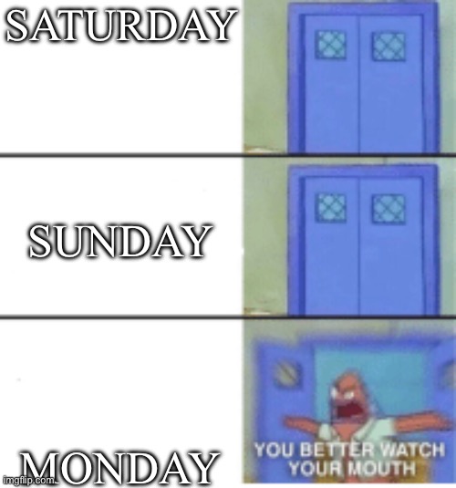 You better watch your mouth | SATURDAY; SUNDAY; MONDAY | image tagged in you better watch your mouth | made w/ Imgflip meme maker