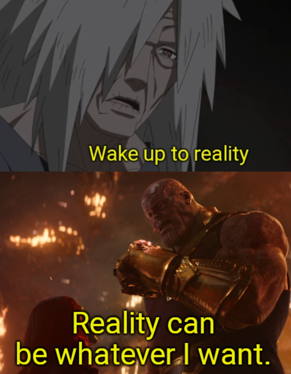 Wake up to reality VS Reality can be whatever I want. Blank Meme Template