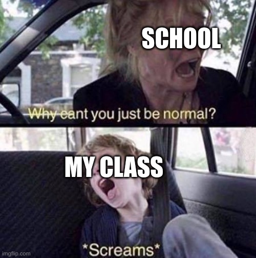 Why Can't You Just Be Normal | SCHOOL; MY CLASS | image tagged in why can't you just be normal,school,fun | made w/ Imgflip meme maker