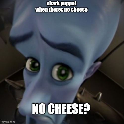 shark puppet when no cheese | shark puppet when theres no cheese; NO CHEESE? | image tagged in megamind peeking | made w/ Imgflip meme maker