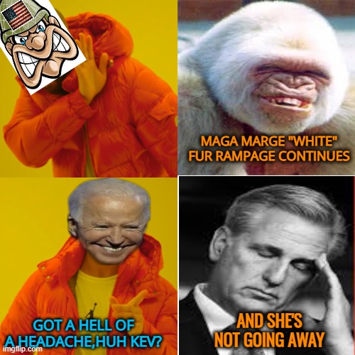 MAGA Marge and her WHITE FUR agenda | MAGA MARGE "WHITE" FUR RAMPAGE CONTINUES; AND SHE'S NOT GOING AWAY; GOT A HELL OF A HEADACHE,HUH KEV? | image tagged in mtg,maga,white,joe biden,general | made w/ Imgflip meme maker