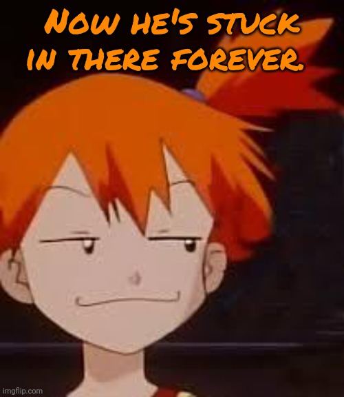 Derp Face Misty | Now he's stuck in there forever. | image tagged in derp face misty | made w/ Imgflip meme maker