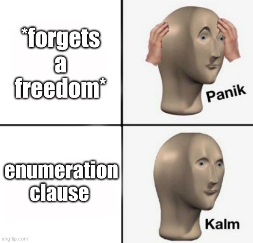panik kalm | *forgets a freedom*; enumeration clause | image tagged in panik kalm | made w/ Imgflip meme maker