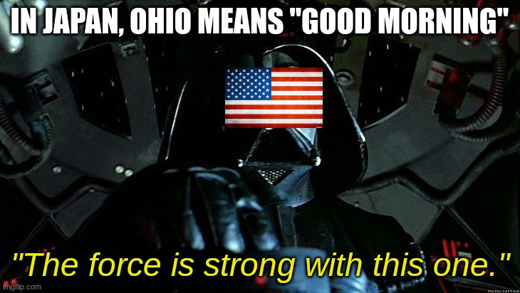 the force is strong with this one | IN JAPAN, OHIO MEANS "GOOD MORNING"; "The force is strong with this one." | image tagged in the force is strong with this one,star wars,america,funny memes,japan | made w/ Imgflip meme maker