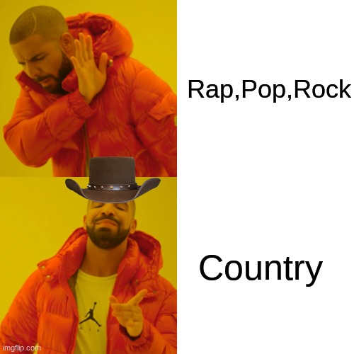 Country Music | Rap,Pop,Rock; Country | image tagged in memes,drake hotline bling | made w/ Imgflip meme maker