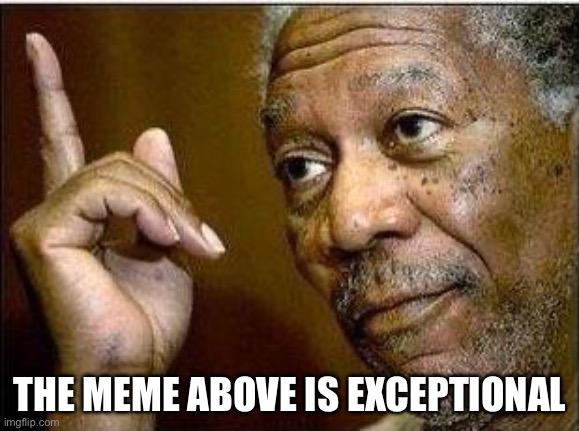 morgan freeman | THE MEME ABOVE IS EXCEPTIONAL | image tagged in morgan freeman | made w/ Imgflip meme maker