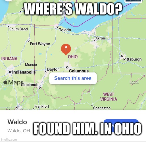 Poor guy | WHERE’S WALDO? FOUND HIM. IN OHIO | image tagged in waldo,where's waldo,ohio | made w/ Imgflip meme maker