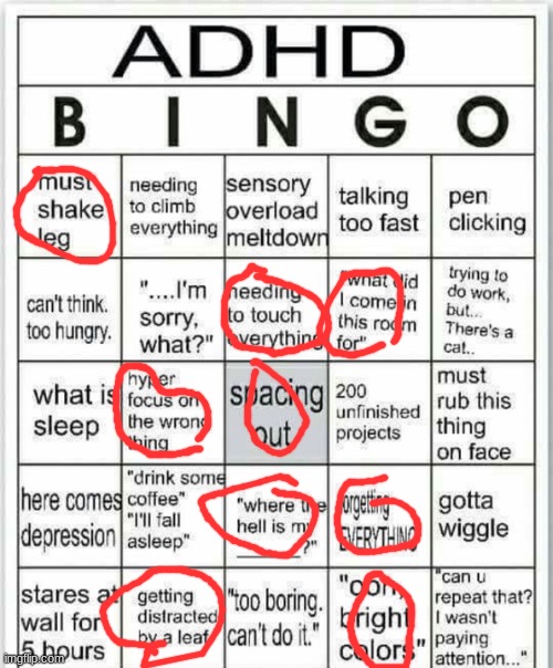 adhd bingo | image tagged in adhd bingo | made w/ Imgflip meme maker