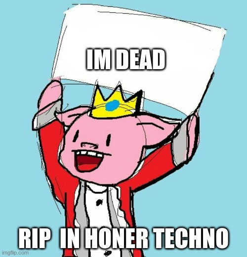 e | IM DEAD; RIP  IN HONER TECHNO | image tagged in technoblade holding sign | made w/ Imgflip meme maker