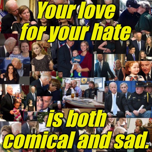 That's a lot of child groping, joe biden. | Your love for your hate is both comical and sad. | image tagged in that's a lot of child groping joe biden | made w/ Imgflip meme maker