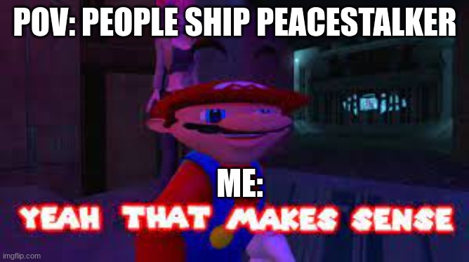 yeah that makes sense | POV: PEOPLE SHIP PEACESTALKER; ME: | image tagged in yeah that makes sense | made w/ Imgflip meme maker