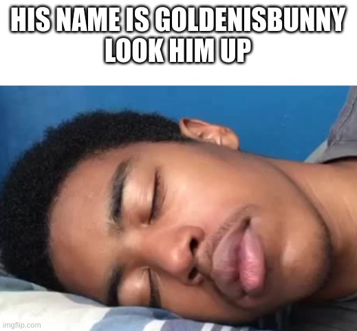 Prank him john | HIS NAME IS GOLDENISBUNNY
LOOK HIM UP | image tagged in prank him john | made w/ Imgflip meme maker