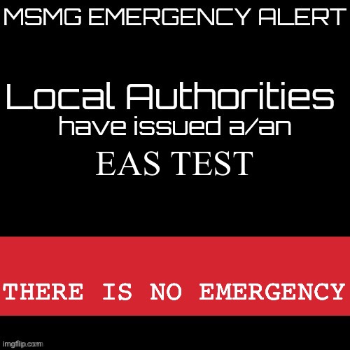 New MSMG EAS | EAS TEST; THERE IS NO EMERGENCY | image tagged in new msmg eas | made w/ Imgflip meme maker