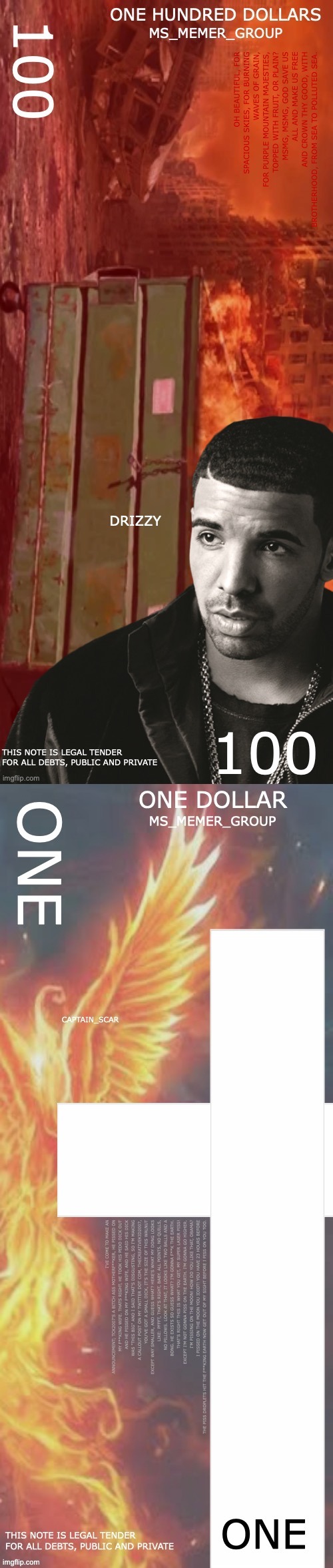 image tagged in msmg one hundred dollar bill,msmg one dollar | made w/ Imgflip meme maker