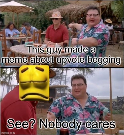 Frrrrrrr | This guy made a meme about upvote begging; See? Nobody cares | image tagged in memes,see nobody cares | made w/ Imgflip meme maker